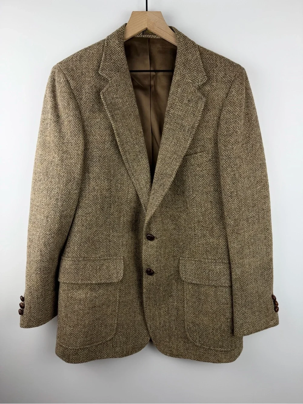 Vintage Harris Tweed Blazer Mens 42 Brown Herringbone Wool Sport Coat USA